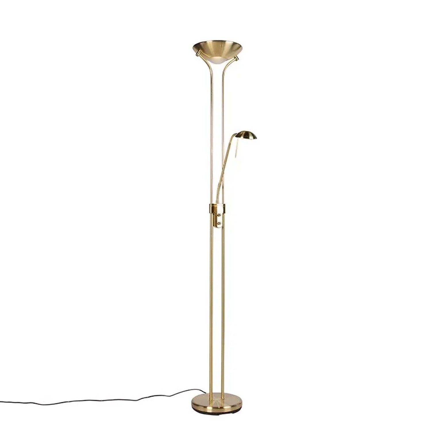 QAZQA Stehleuchte Gold mit Leseleuchte inkl  LED und Dimmer Diva 2