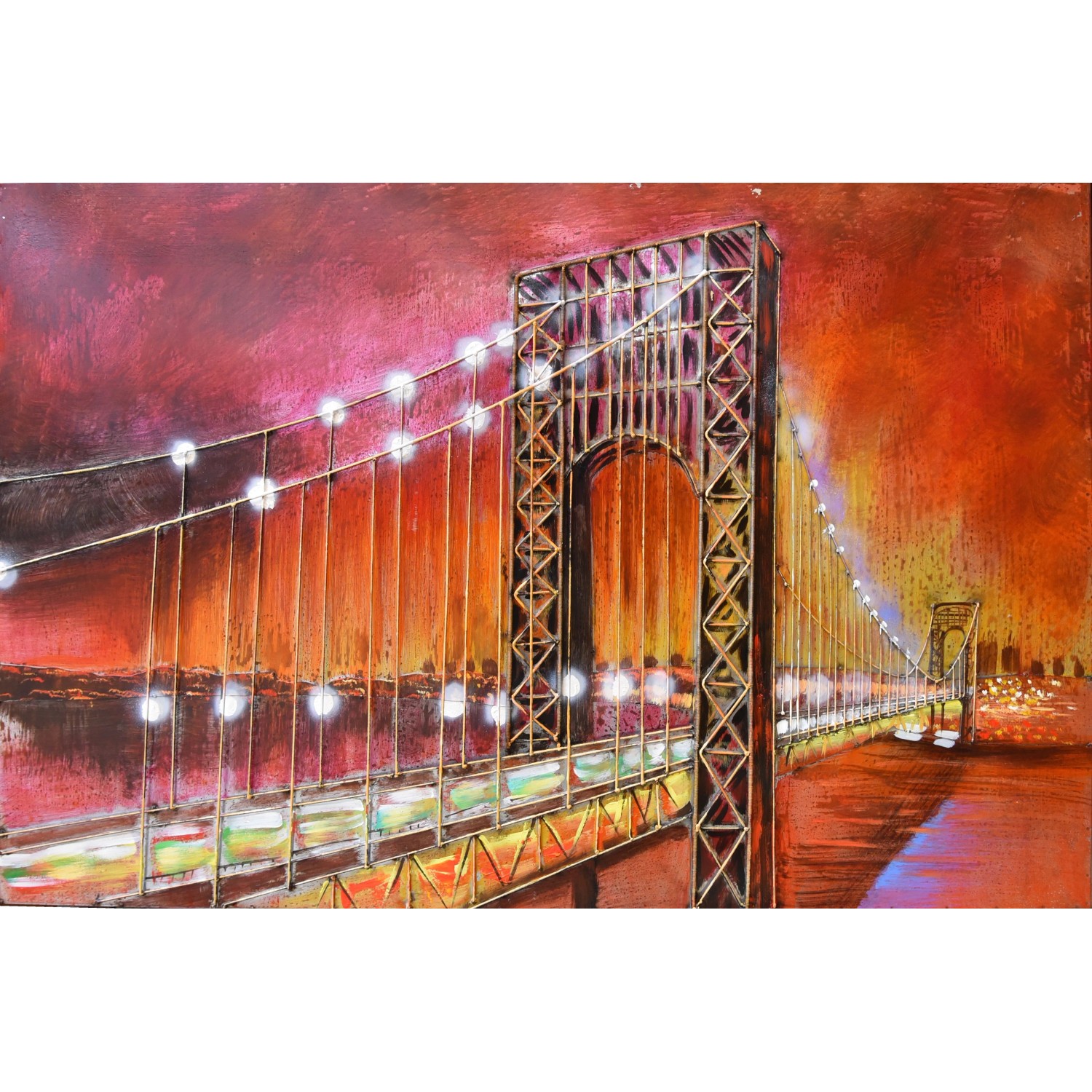 DELUKE 3D-Metallbild Brücke Stahl Bunt 80x4x120,5cm Wandbild Wohnzimmerbild Dekobild Flur Büro