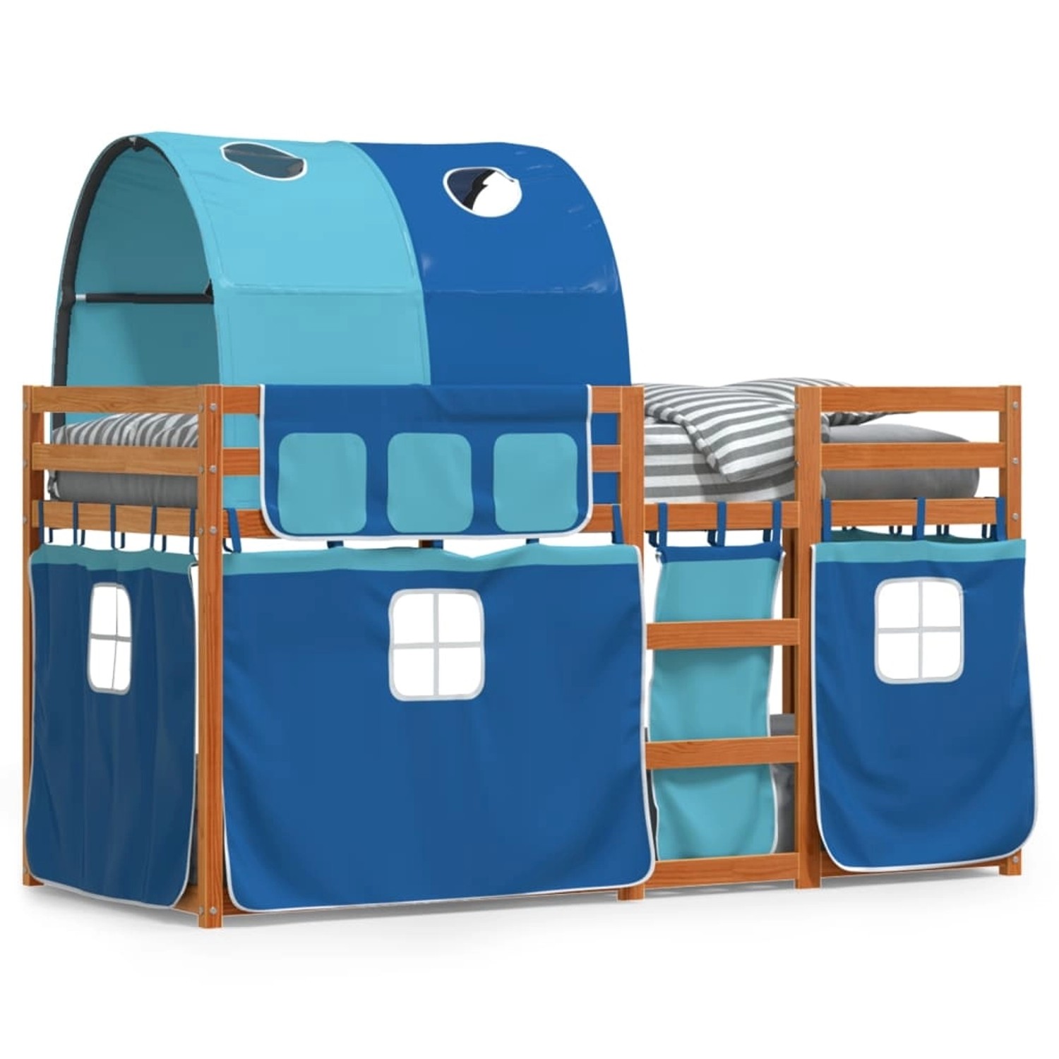 vidaXL Etagenbett mit Vorhängen Blau 90x200 cm Massivholz Kiefer 3284037 günstig online kaufen