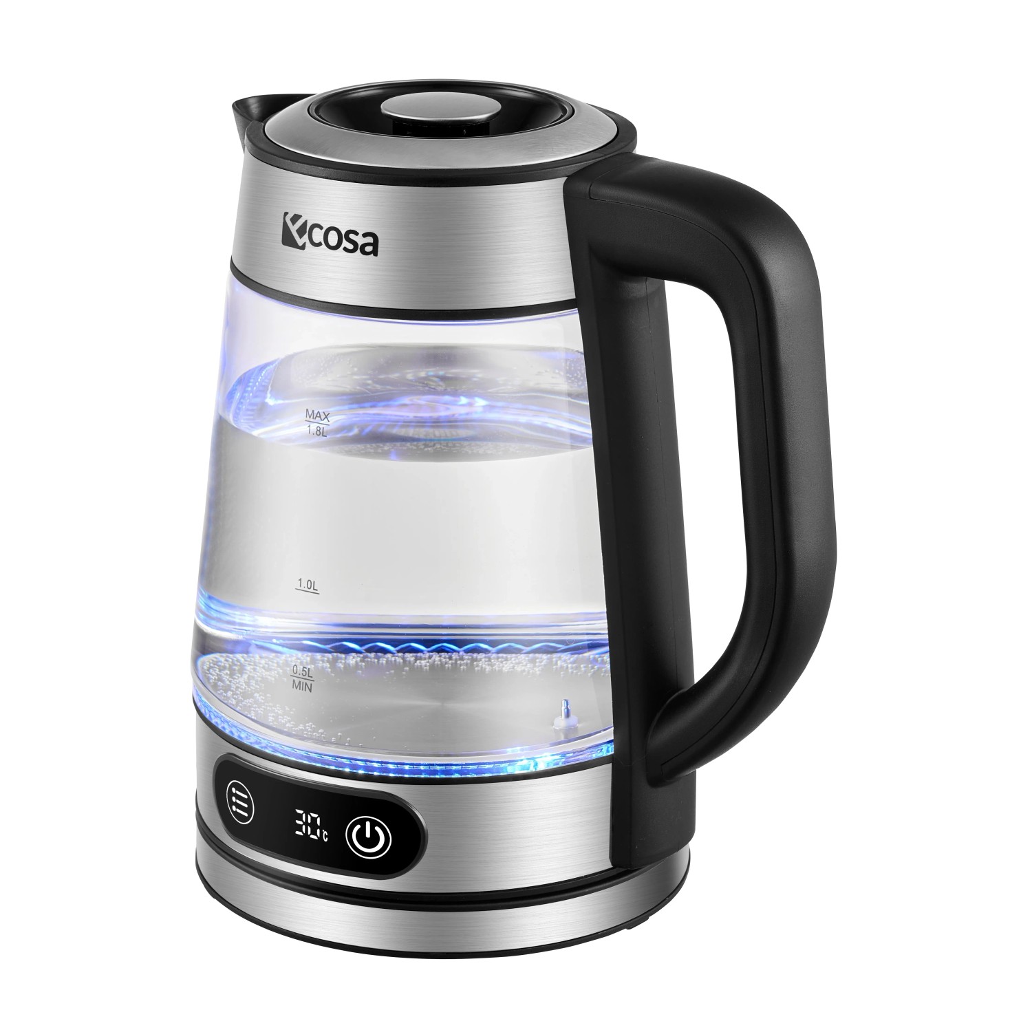 ecosa Wasserkocher EO-696, 1.8 l, 2200 W, Temperatureinstellung, LED-Display, Edelstahl, BPA-frei