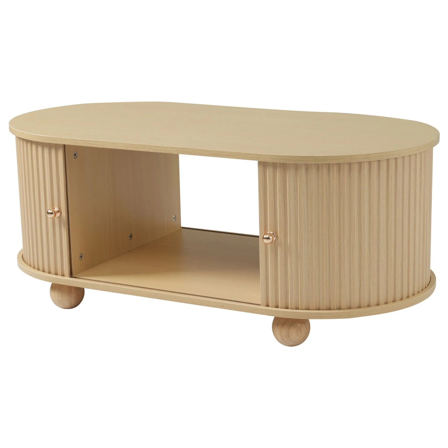 ModernLuxe Couchtisch Nussbaum mit Stauraum Schiebetüren 4 Beinen MDF Holzfarben