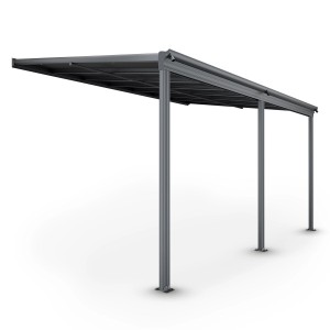 Dunkelgraues Juskys Terrassendach Borneo 4x3m aus Aluminium mit Doppelstegplatten.