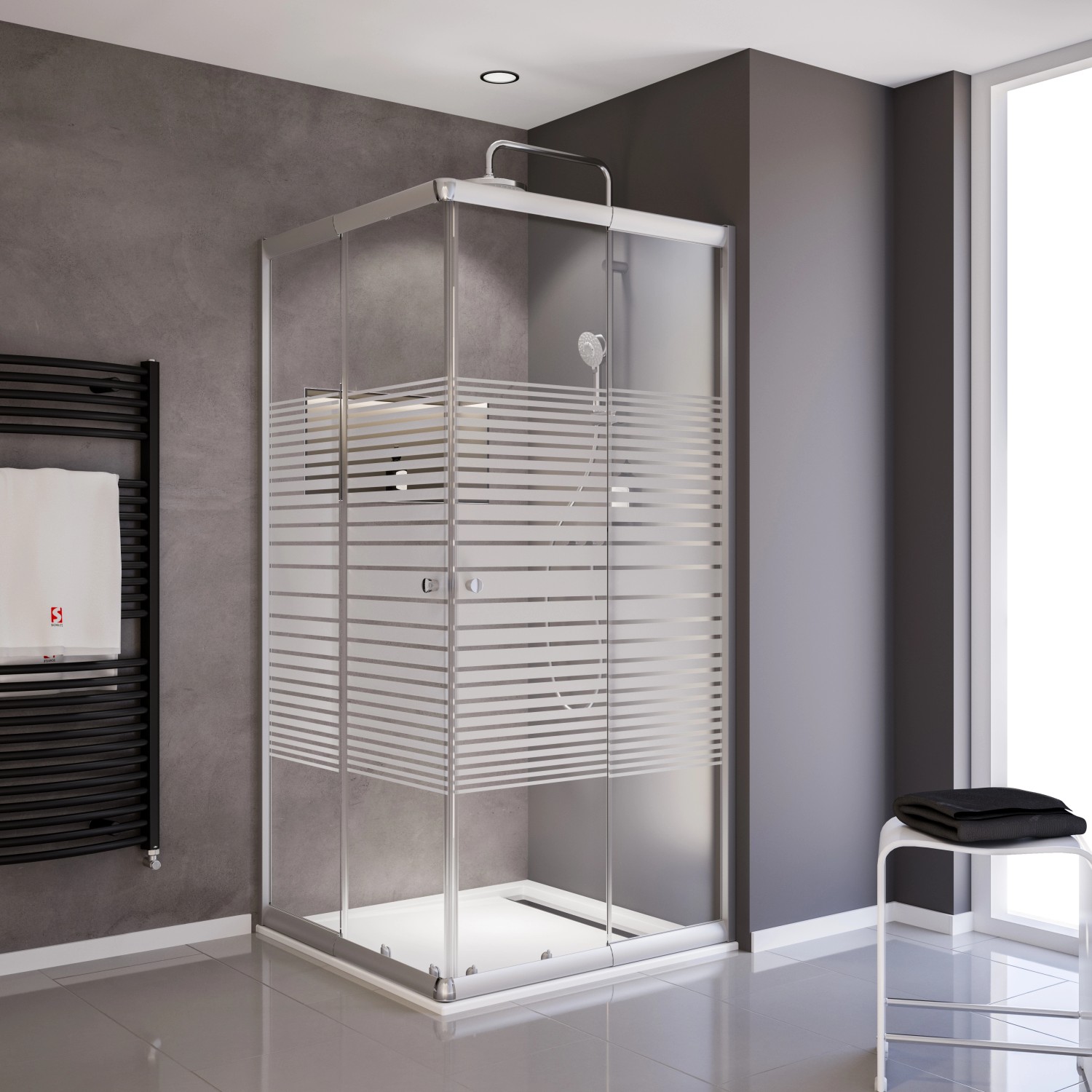 Schulte Eckeinstieg mit Schiebetüren Sunny 180 cm x 75-90 cm Silber Glasdekor
