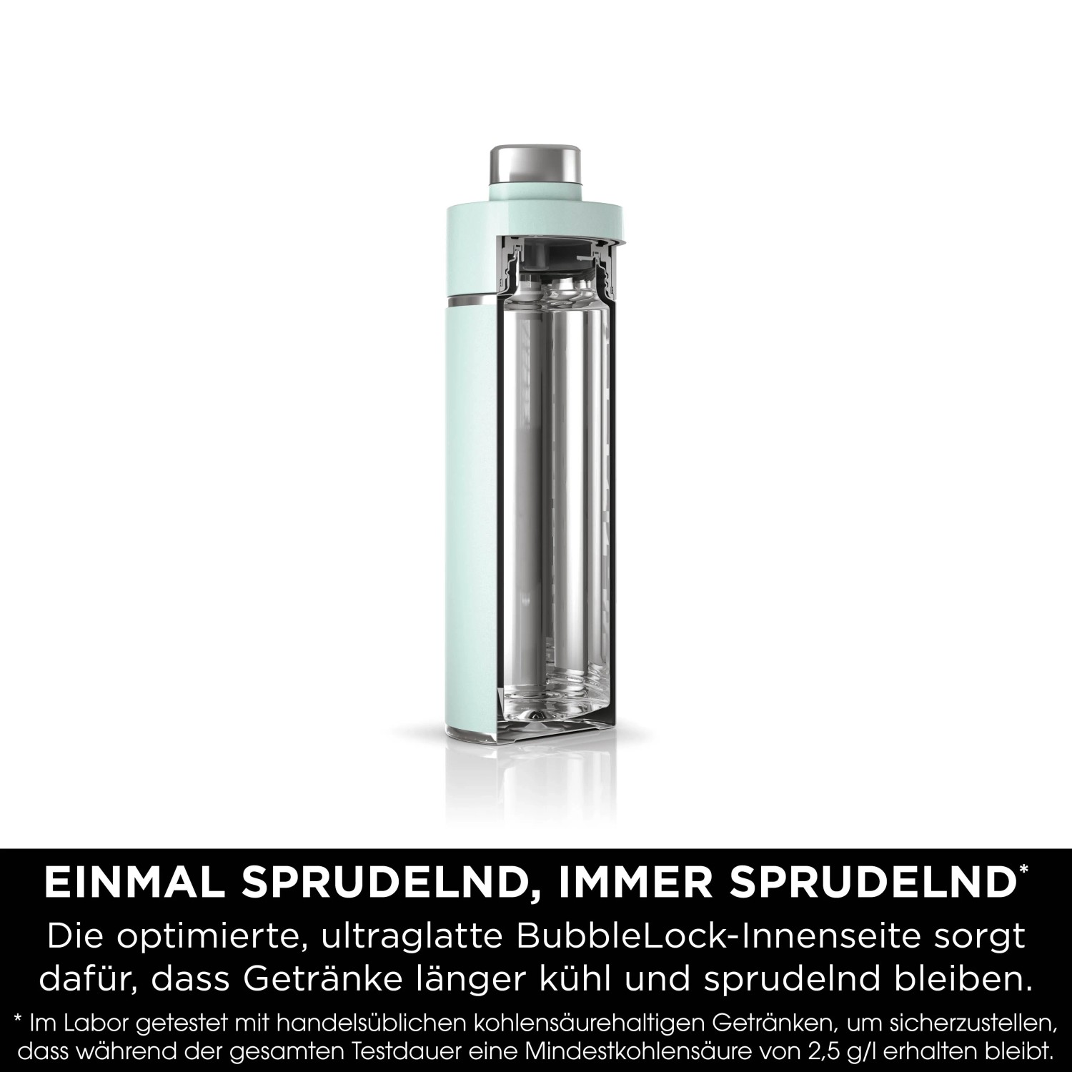 Ninja Thirsti Trinkflasche (Mint, 530ml) mit geöffnetem Korpus, der die Innenbeschichtung zeigt.