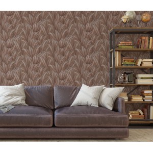 Guido Maria Kretschmer Vliestapete Sansibar in Bronze mit Pflanzenmuster im Wohnzimmer.