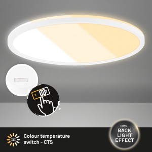 Weißes, flaches Brilo LED Panel Slim, Ø 42cm, mit CTS Schalter zur Farbtemperaturänderung und Backlight.
