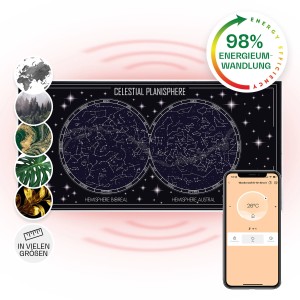 Klarstein Wonderwall Air Art Smart Infrarotheizung Wandinstallation App-Steuerung Motiv Himmelskarte 120x60 cm 700 W Weiß