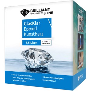 Brilliant Shine Epoxidharz 7,5l, transparentes 2-Komponenten Kunstharz für Designobjekte und Reparaturen.