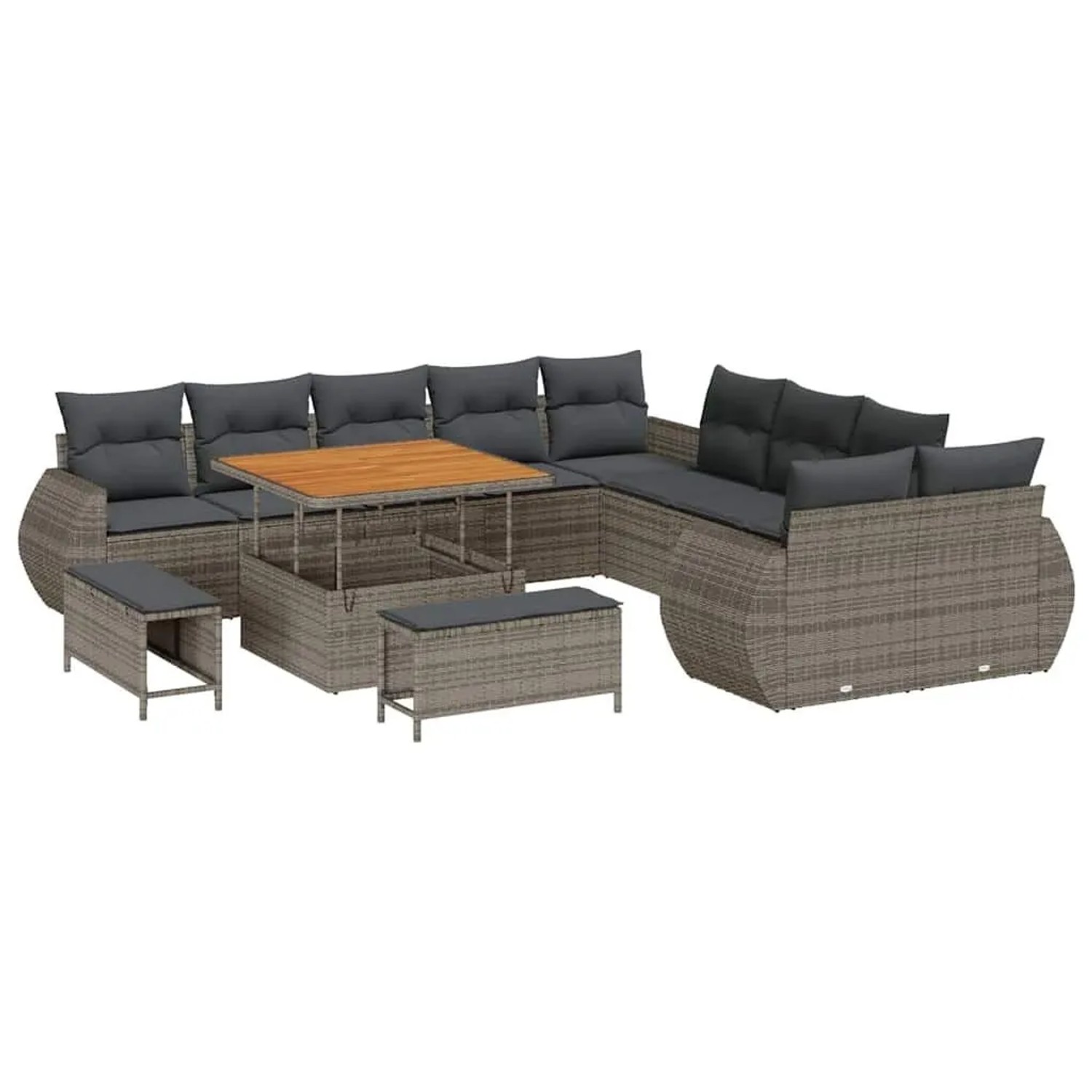 vidaXL Garten-Sofa-Set mit Kissen mit Speicher 13-Tlg Grau 3363878