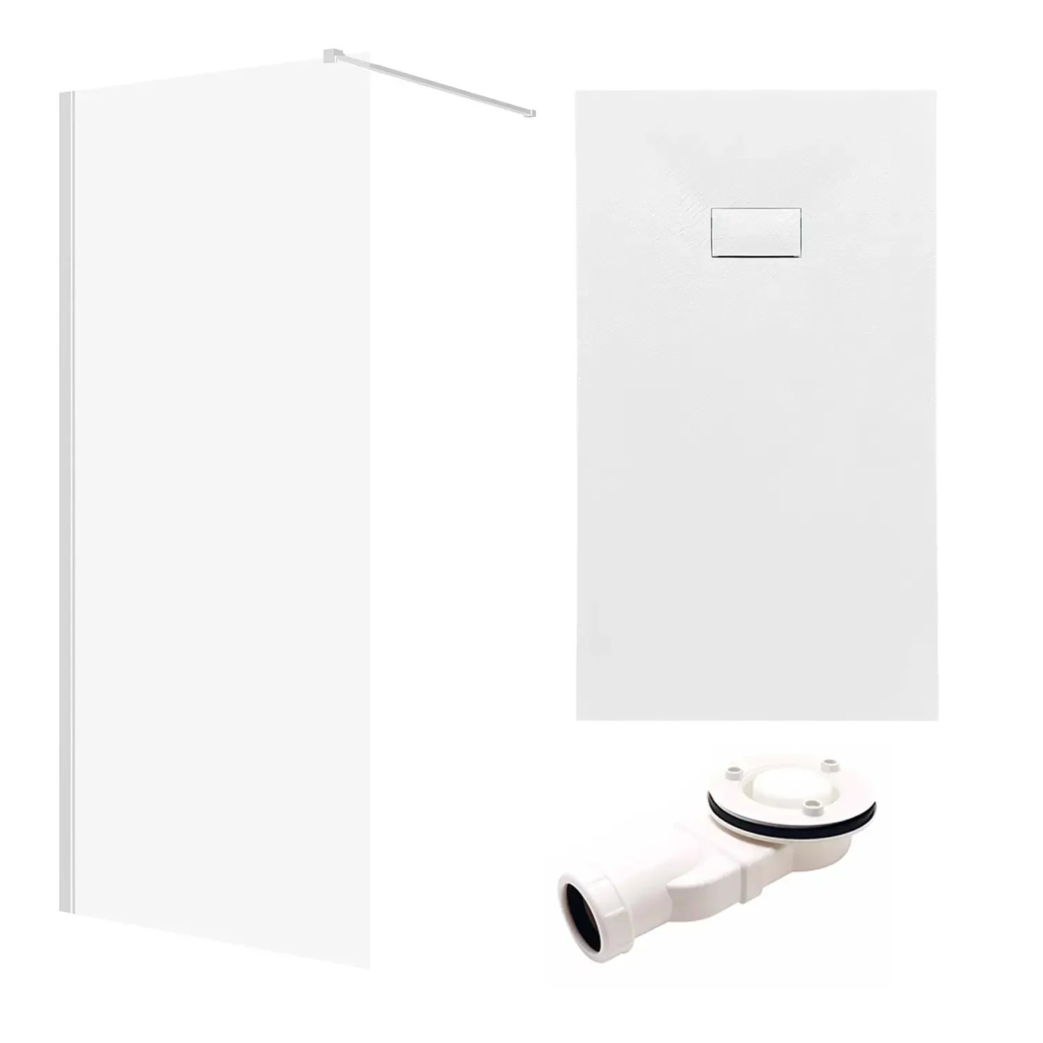 Bad Land SET Duschwanne VIDAR 90x150 Rechteck Weiß + Walk-In Dusche KETIL Chrom 140x195 Transparentes Glas
