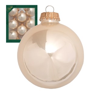 8er Set Krebs Glas Lauscha Weihnachtsornamente, 7cm, Elfenbein Glanz. Runde Glaskugeln für festlichen Baumbehang.