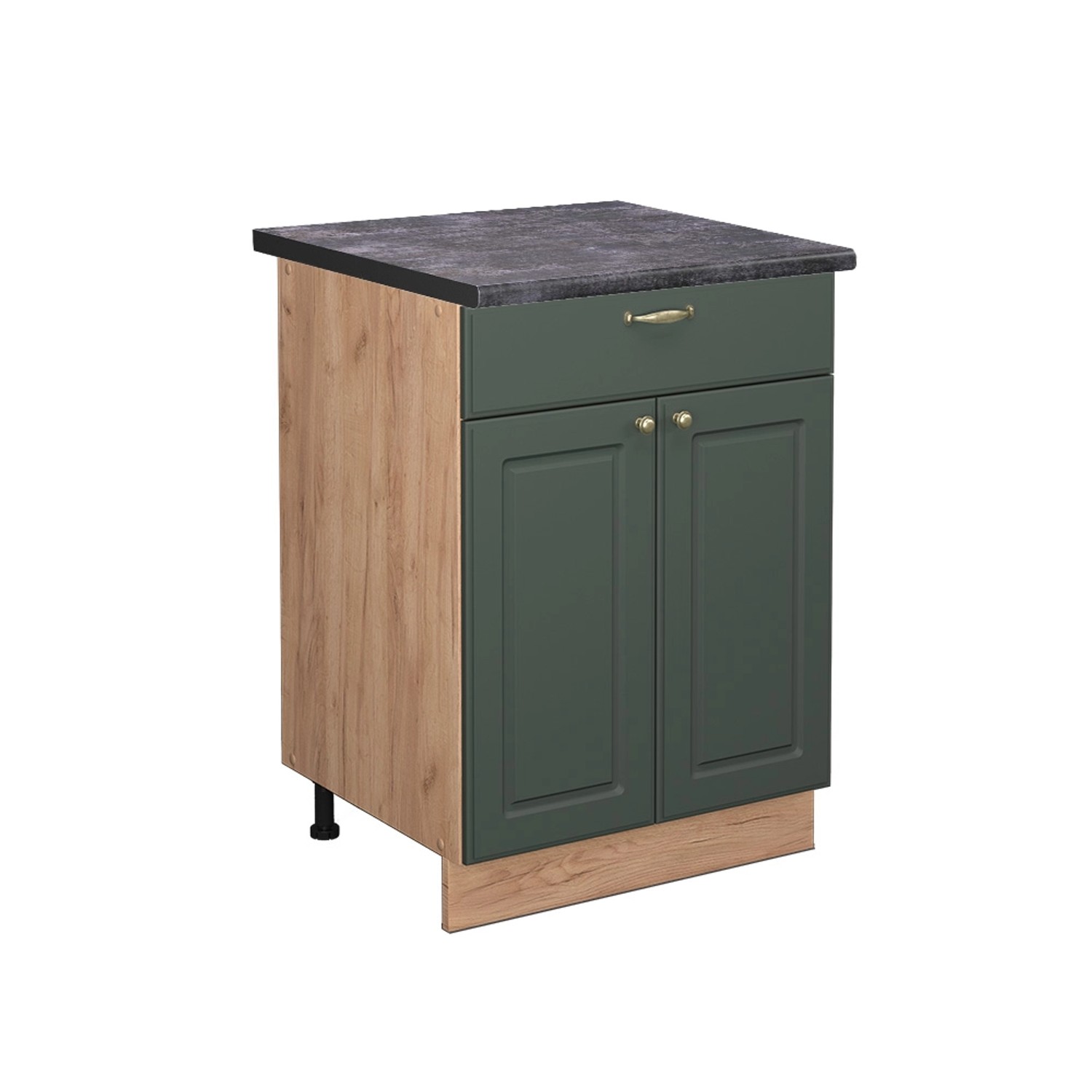 Vicco Küchenunterschrank Fame-Line Grün-Gold Landhaus/Goldkraft Eiche 60 cm mit Schublade AP Anthrazit