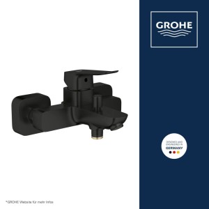 Grohe Einhand-Wannenarmatur Dice in Mattschwarz für Wandmontage. Moderne Badarmatur mit kubischem Design.