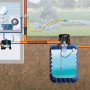 Grafik: 4rain Erdtank Modularis 12.500 l Haus-Premium System mit Hausinstallation und Gartenbewässerung.