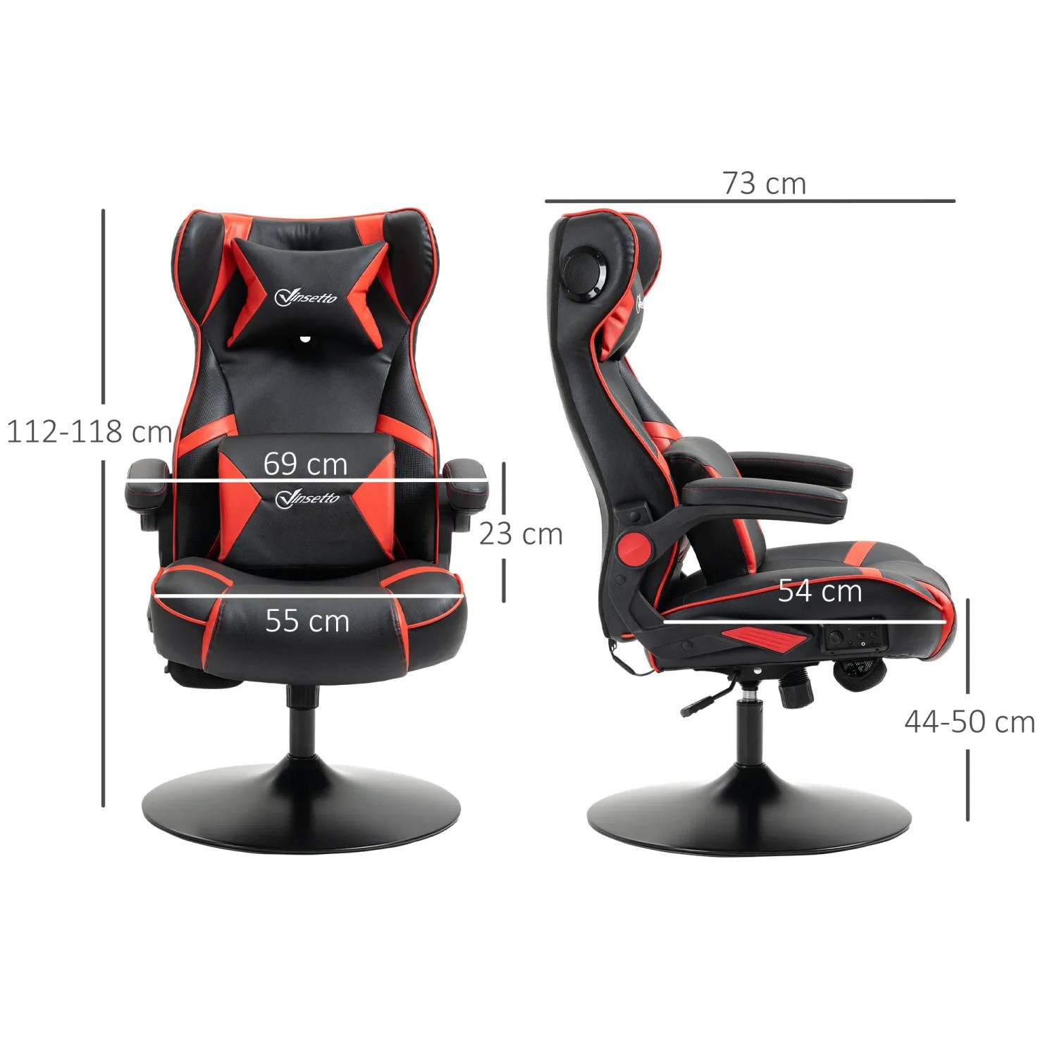 Vinsetto Gaming Stuhl mit Lautsprecher, schwarz-roter Esszimmerstuhl mit Wippfunktion und Höhenverstellung.