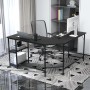 Schwarzer Costway L-förmiger Gaming Schreibtisch mit Ablagen und Metallrahmen.