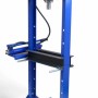 Blaue 12-Tonnen-Hydraulikpresse mit Manometer, Handpumpe und verstellbarer Traverse. Robuste Werkstattpresse.