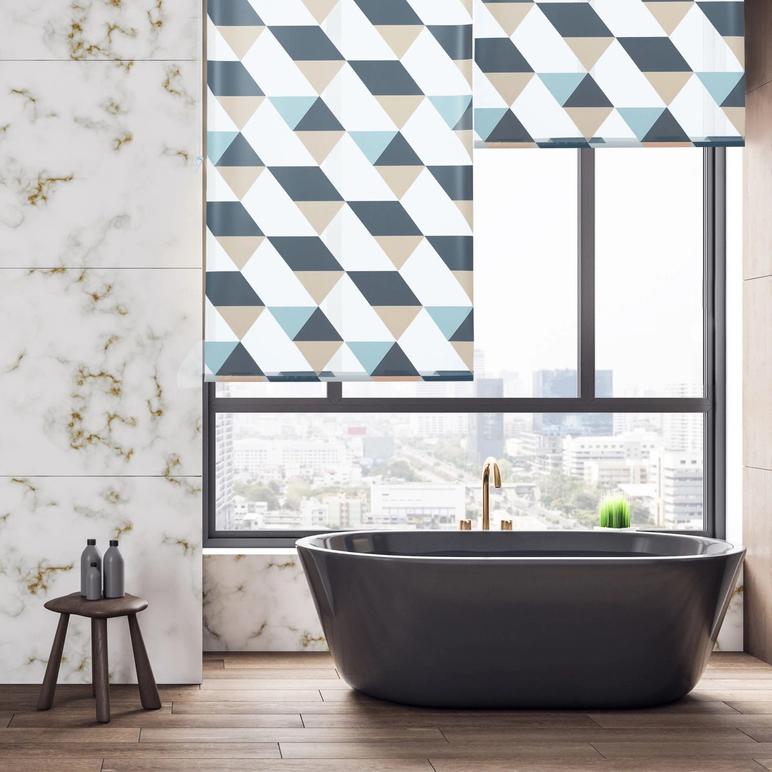 Relaxdays Duschrollo Kunststoff Aluminium Grau Blau Beige Wasserabweisend 120 cm x 240 cm_5