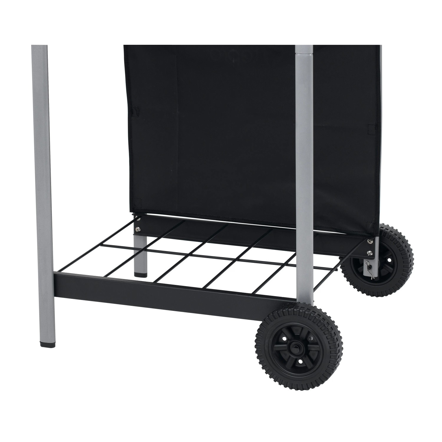 Detailaufnahme des Untergestells vom tepro Gasgrill Fremont mit Rädern und Stoffverblendung.