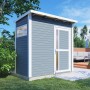 Graues Bertilo Gartenhaus Pentus 1 aus Holz (115x234cm) mit Tür und Fenster. Ideal als Gerätehaus.