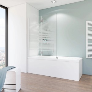 Schulte Badewannenfaltwand, 2-teilig, Alpinweiß mit Querstreifen Dekor, 140x112 cm.