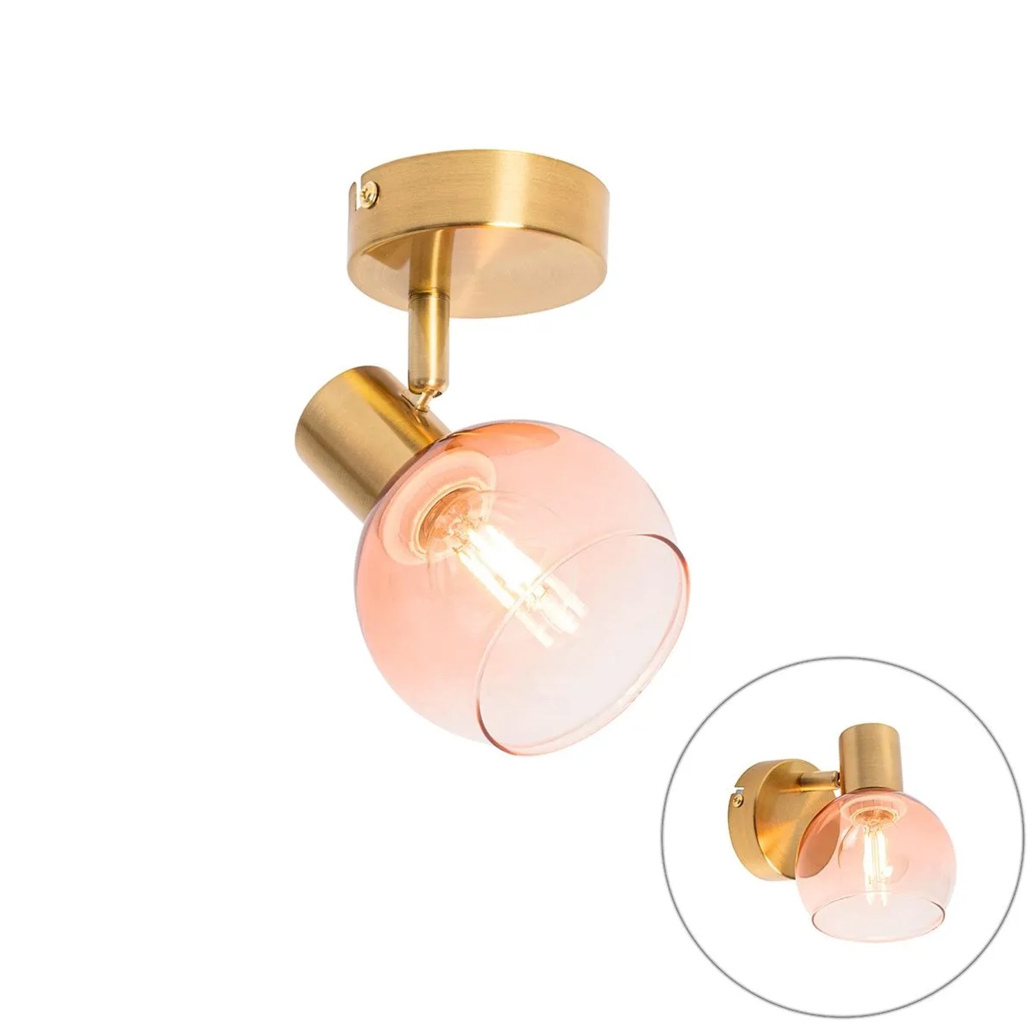 QAZQA Art Deco Strahler Gold mit Rosa Glas Vidro