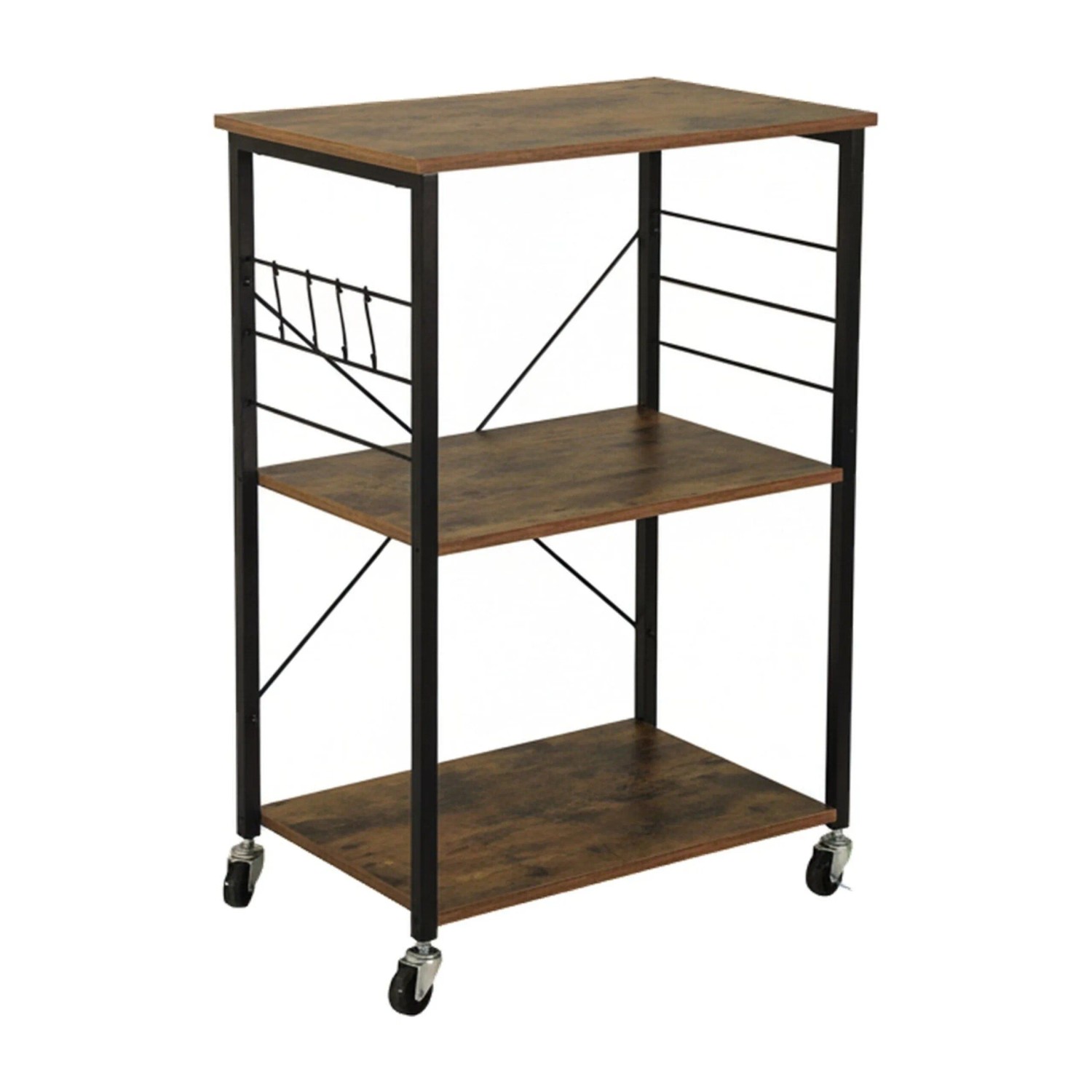 Relaxdays Rollwagen Stahl MDF Schwarz Braun mit Rollen 89 cm x 60 cm x 40 cm 9,5 kg