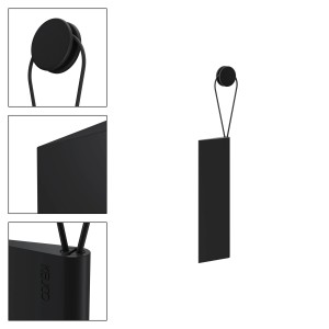 Schwarzer Keuco Duschabzieher aus Silikon mit Wandhalterung zum Kleben.