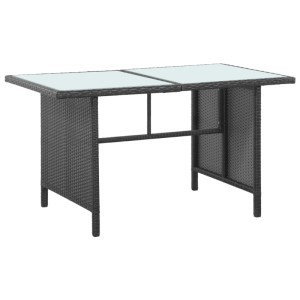 Tisch aus schwarzem Rattan mit Glasplatte, Teil des vidaXL Garten-Lounge-Sets.