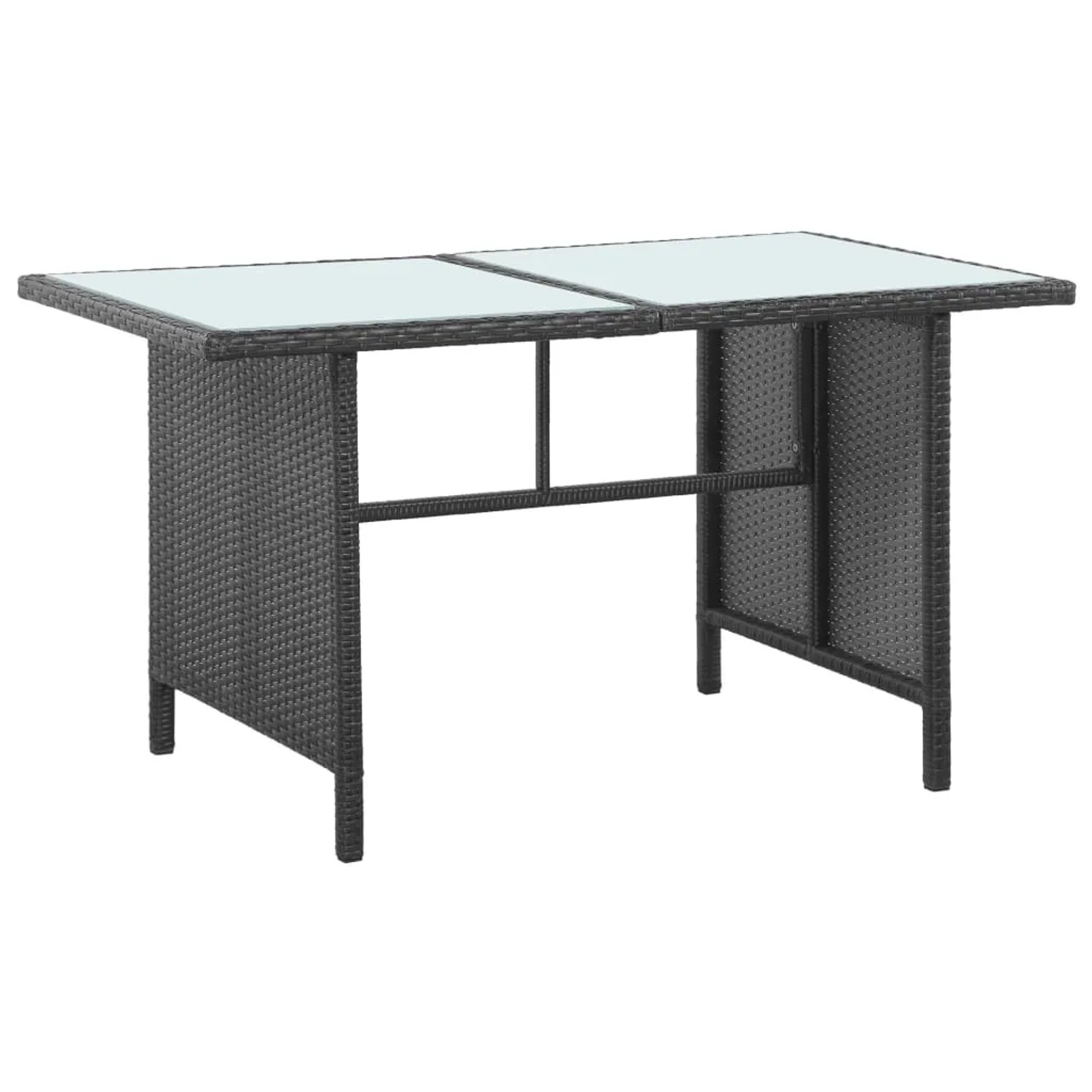 Tisch aus schwarzem Rattan mit Glasplatte, Teil des vidaXL Garten-Lounge-Sets.