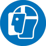 Symbol: Kopf mit Gesichtsschutz für Trennscheibenarbeiten.