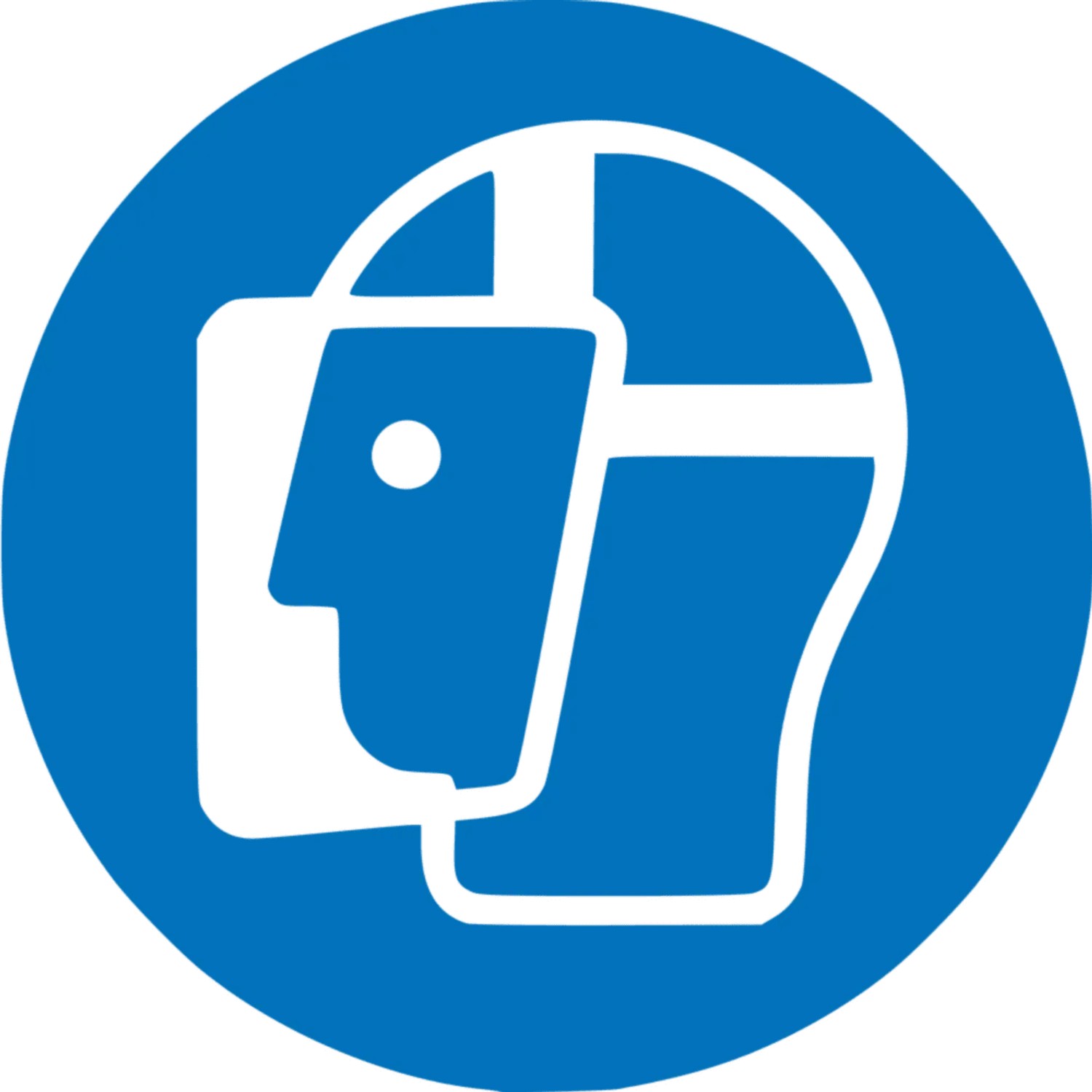 Symbol: Kopf mit Gesichtsschutz für Trennscheibenarbeiten.