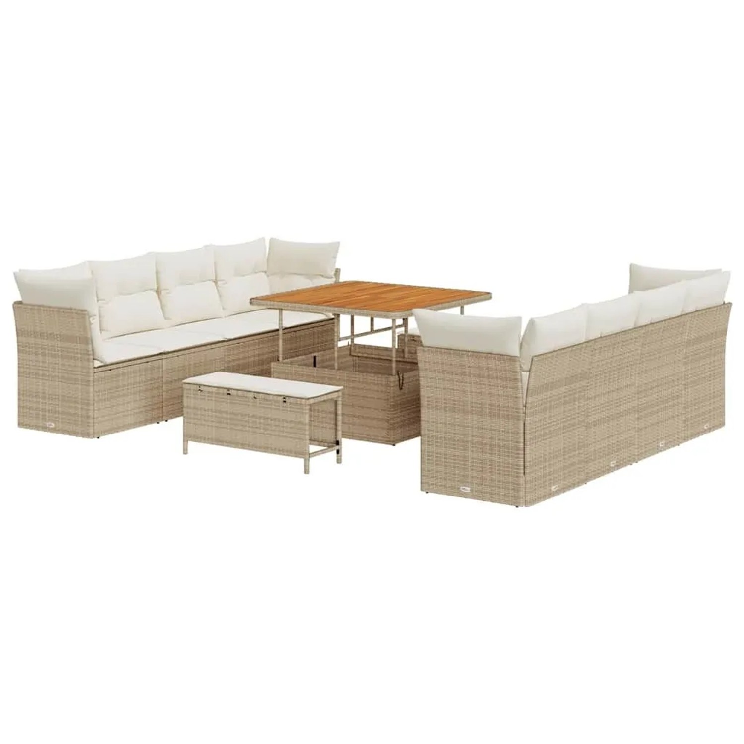 vidaXL Gartensofa-Set mit Kissen 11 Stk Beige und Creme Poly-Rattan 3363416
