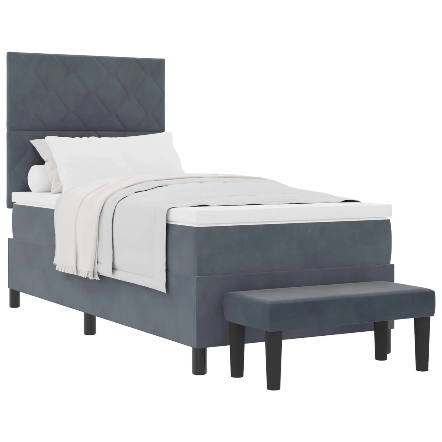 vidaXL Boxspringbett mit Matratze Dunkelgrau 90 x 200 cm Samt 3344553