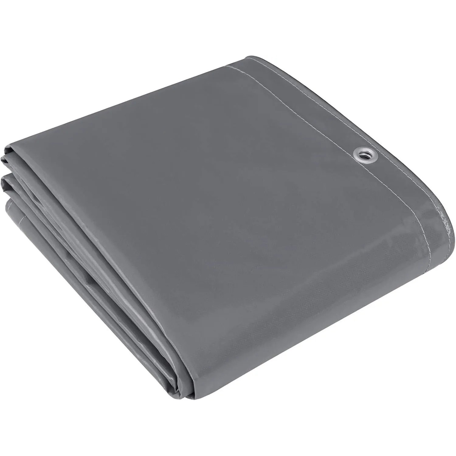 Dunkelgraue WOLTU PVC Abdeckplane 500 g/m² gefaltet mit Metallösen. Robuste, wasserdichte Schutzplane für Bau & Garten.