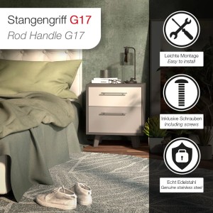 SOTECH Stangengriff G17 BA 128 mm Ø12 mm Edelstahl Gebürstet