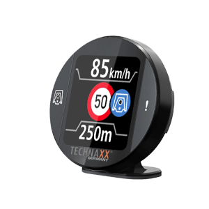 Technaxx Secure Drive Pro Straßenverkehrswarner mit Display, zeigt Geschwindigkeit und Warnungen an.