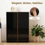 Schwarze Hochglanz HOMCOM Schuhkommode mit Holzdetails, grifflos. Modernes Design im Flur mit Pflanze.