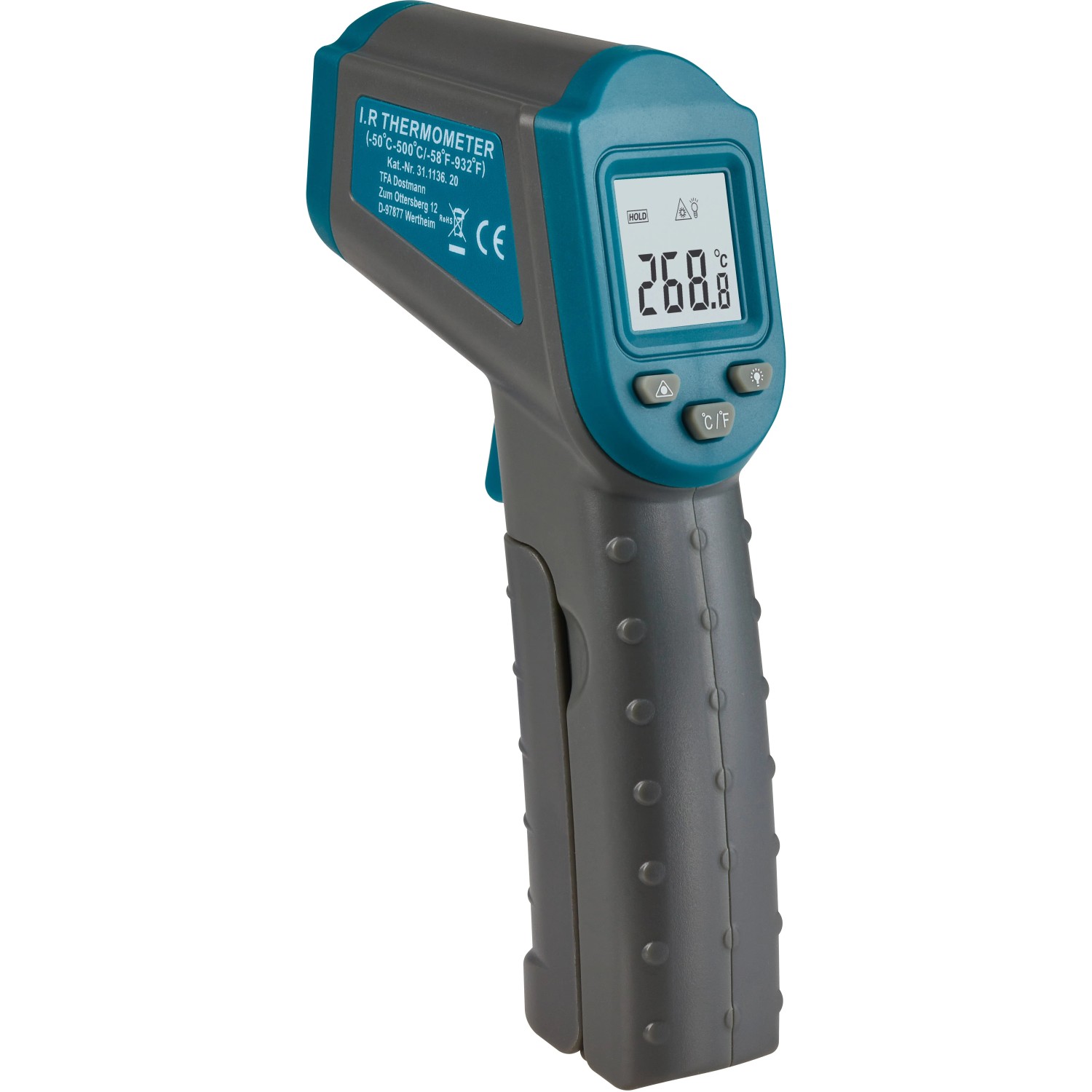 TFA Dostmann Infrarot-Thermometer Ray in Türkis zur berührungslosen Temperaturmessung.