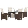 5-teiliges Garten Esszimmer Set aus braunem Poly Rattan mit Kissen.