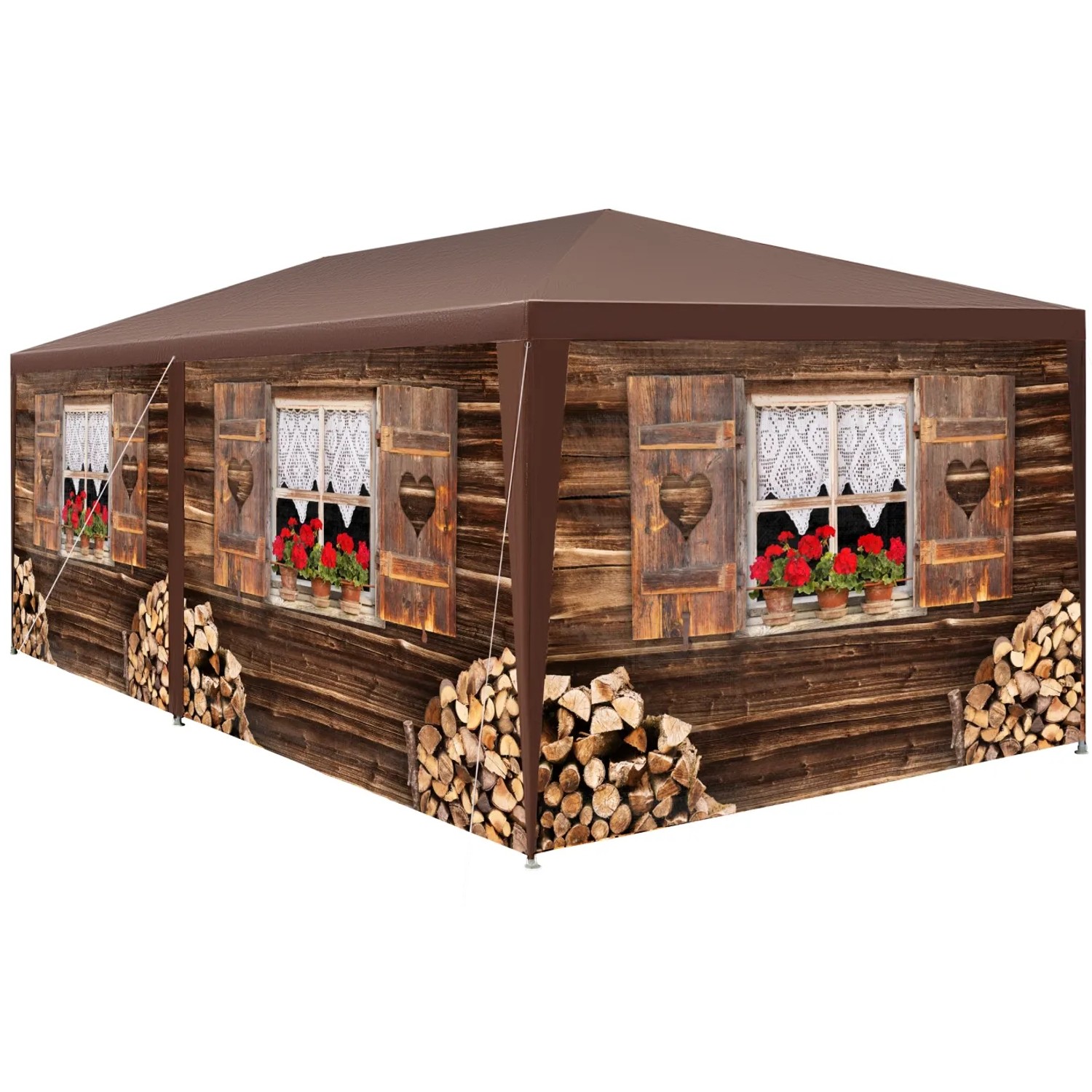 Tectake Pavillon Almchalet In 2 Größen Im Steckystem Abnehmbare Seitenteile 600 x 300 x 250 cm Braun