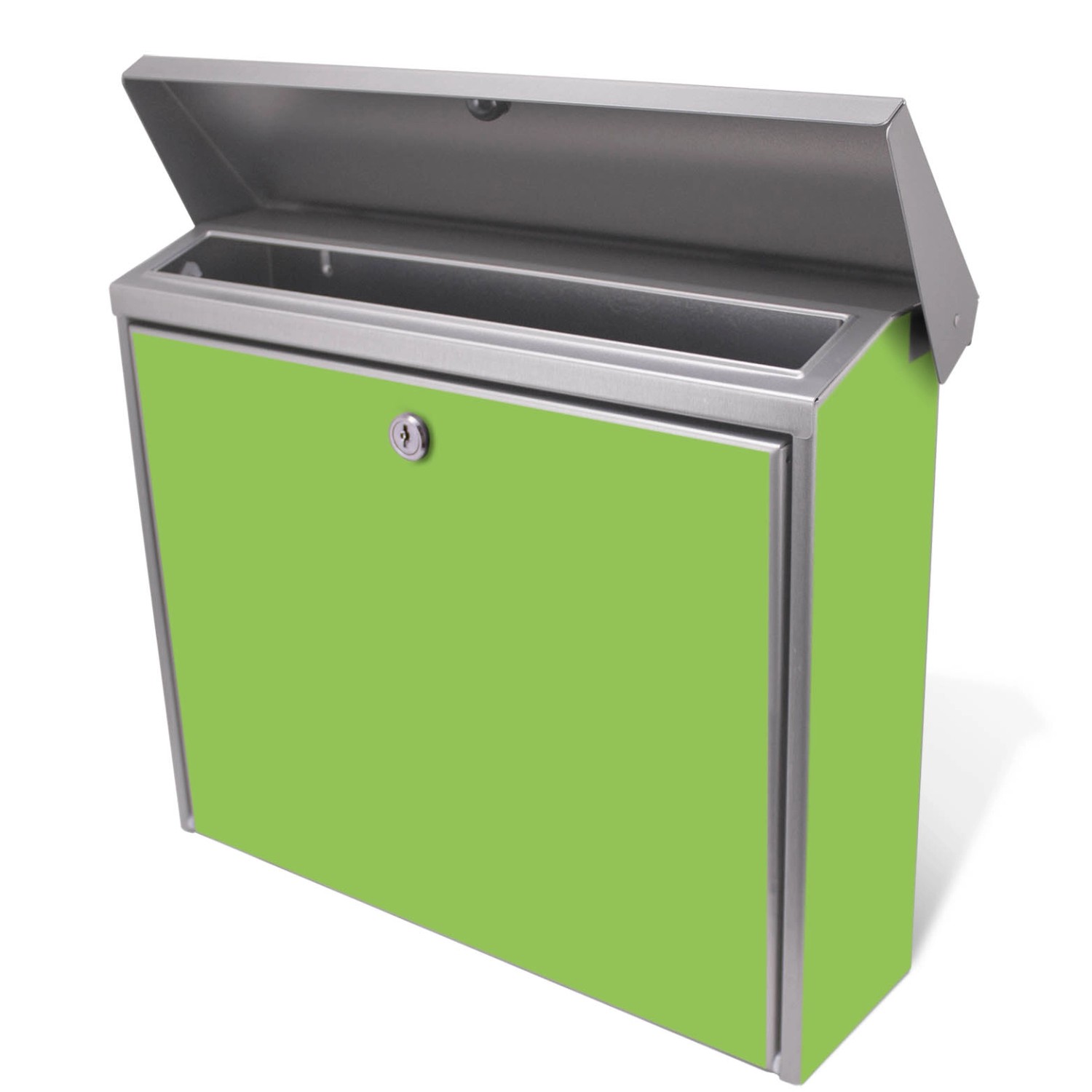 Banjado Edelstahl Briefkasten in Limettengrün, ohne Zeitungsfach, mit Montagematerial.