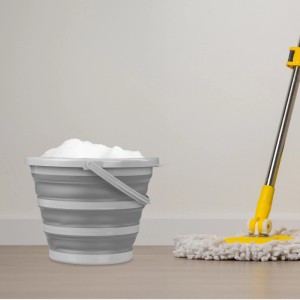 Relaxdays Eimer Kunststoff Grau Faltbar mit Ausguss und Griffmulde 10 l
