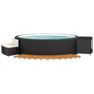 vidaXL Whirlpool-Umrandung aus Rattan und Akazie mit Bank, Ablage und Treppe.