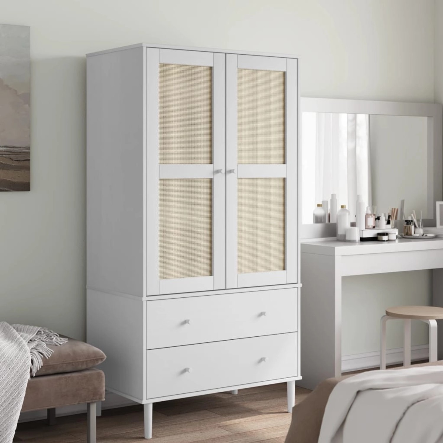 vidaxl kleiderschrank senja rattan-optik weiß 90x55x175 cm