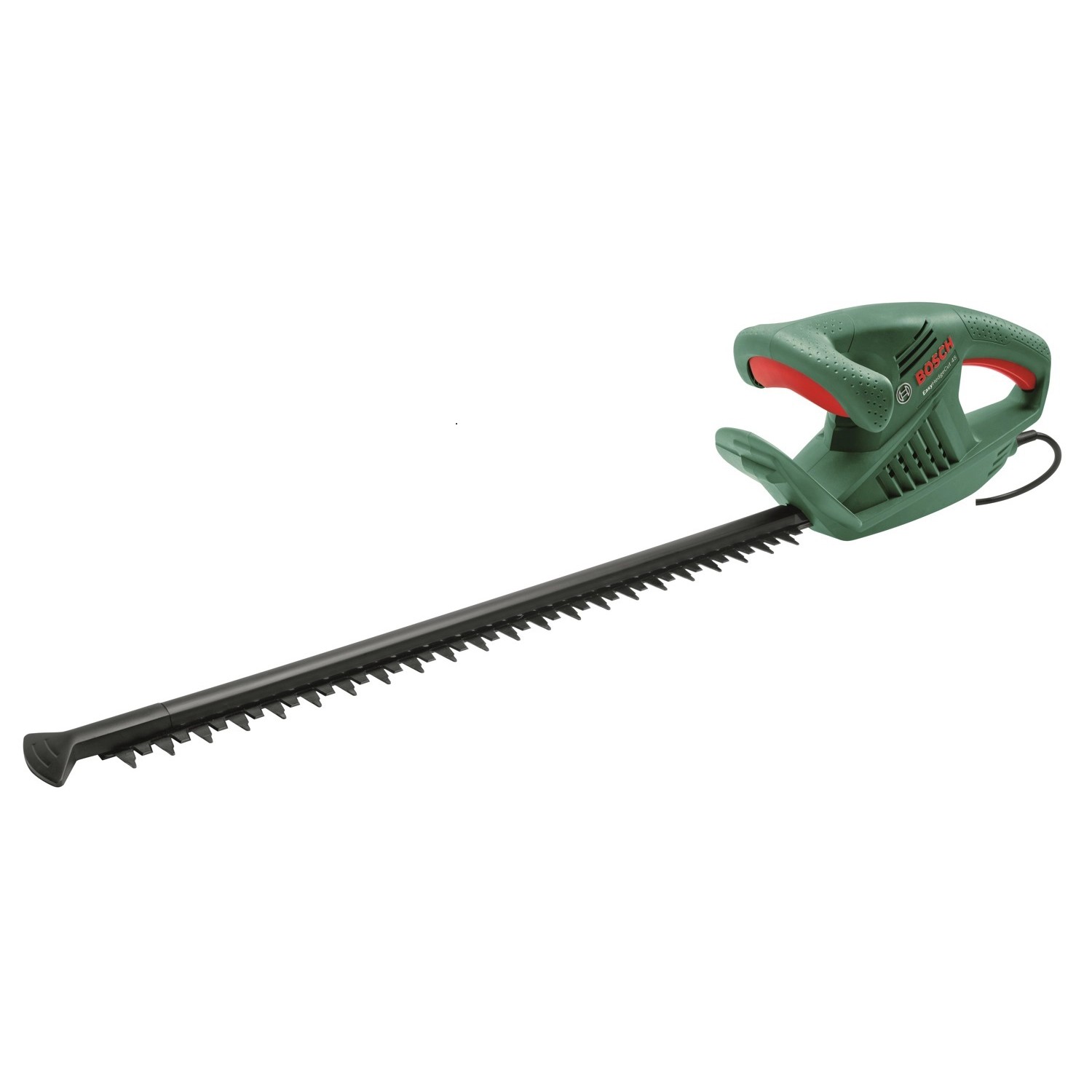 Bosch EasyHedgeCut 45 Elektro-Heckenschere mit 45 cm Schnittlänge für präzise Heckenschnitte.
