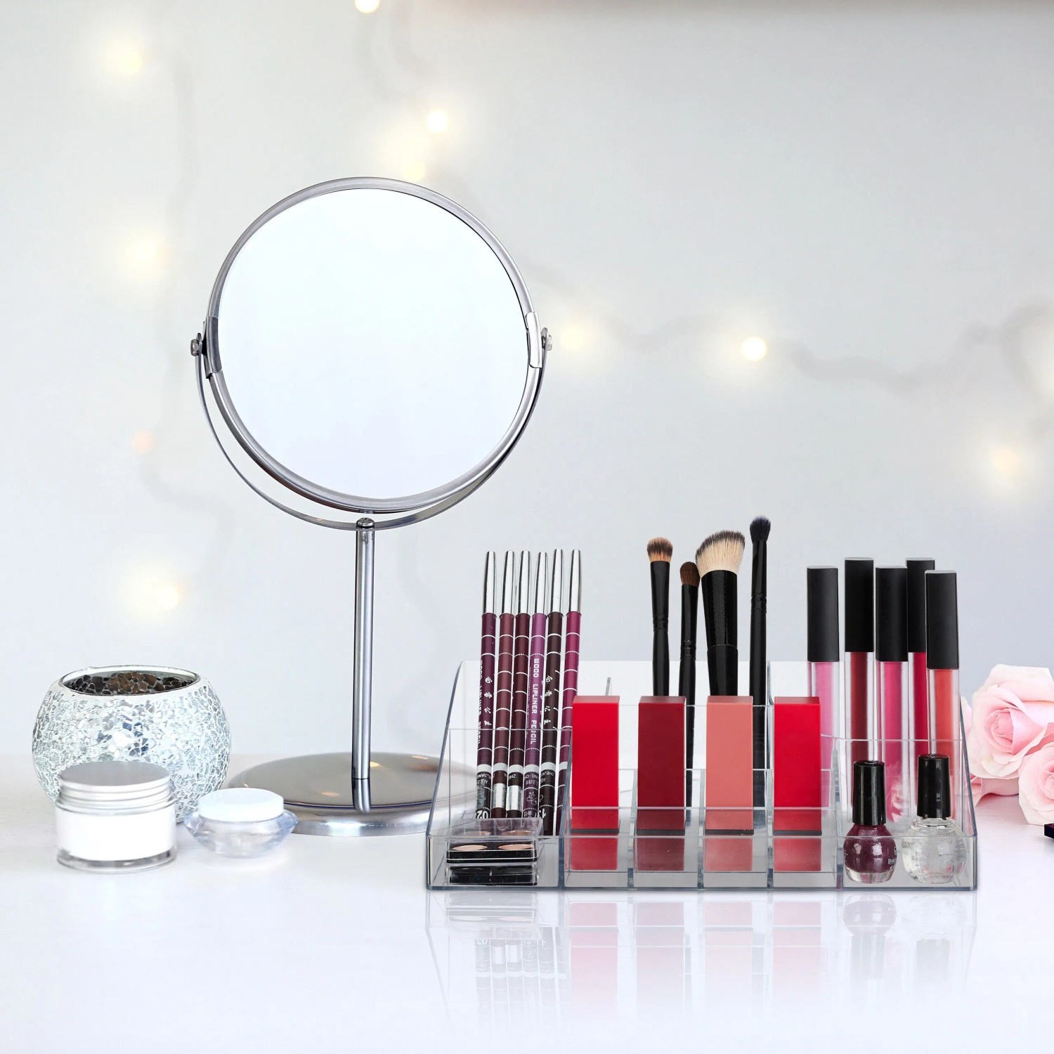 Relaxdays Make Up Organizer Kunststoff Transparent 2er Set 14 Fächer 25,5 cm x 17,5 cm x 8 cm_2