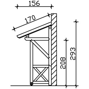 Technische Zeichnung: Skan Holz Vordach Paderborn 3, Maße 242x156 cm, schiefergrau lasiert.