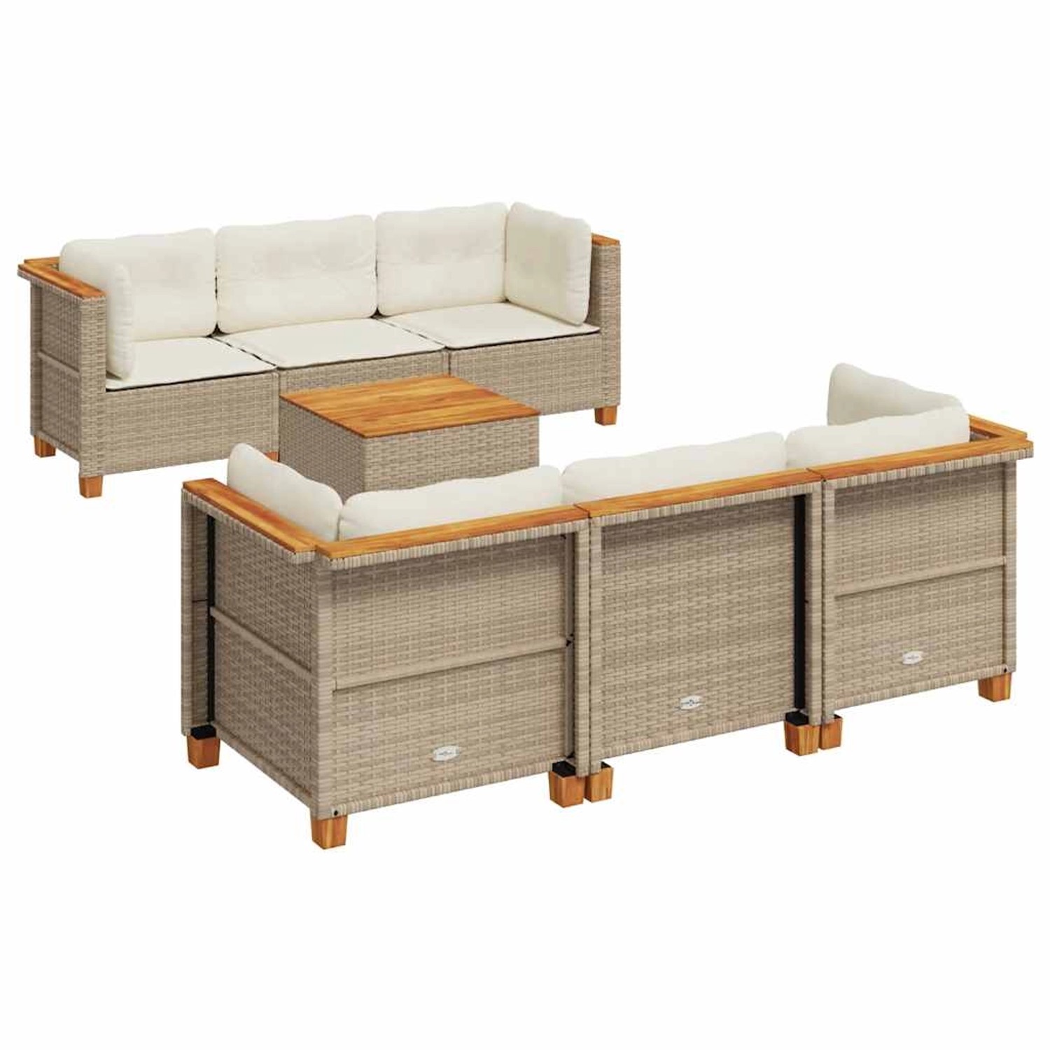 vidaXL 7-Tlg Garten-Sofagarnitur mit Kissen Beige Poly Rattan 3261739 günstig online kaufen