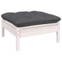 Weißer Gartenmöbel Hocker mit anthrazitfarbenem Kissen aus Kiefernholz, Teil des vidaXL Lounge Sets.